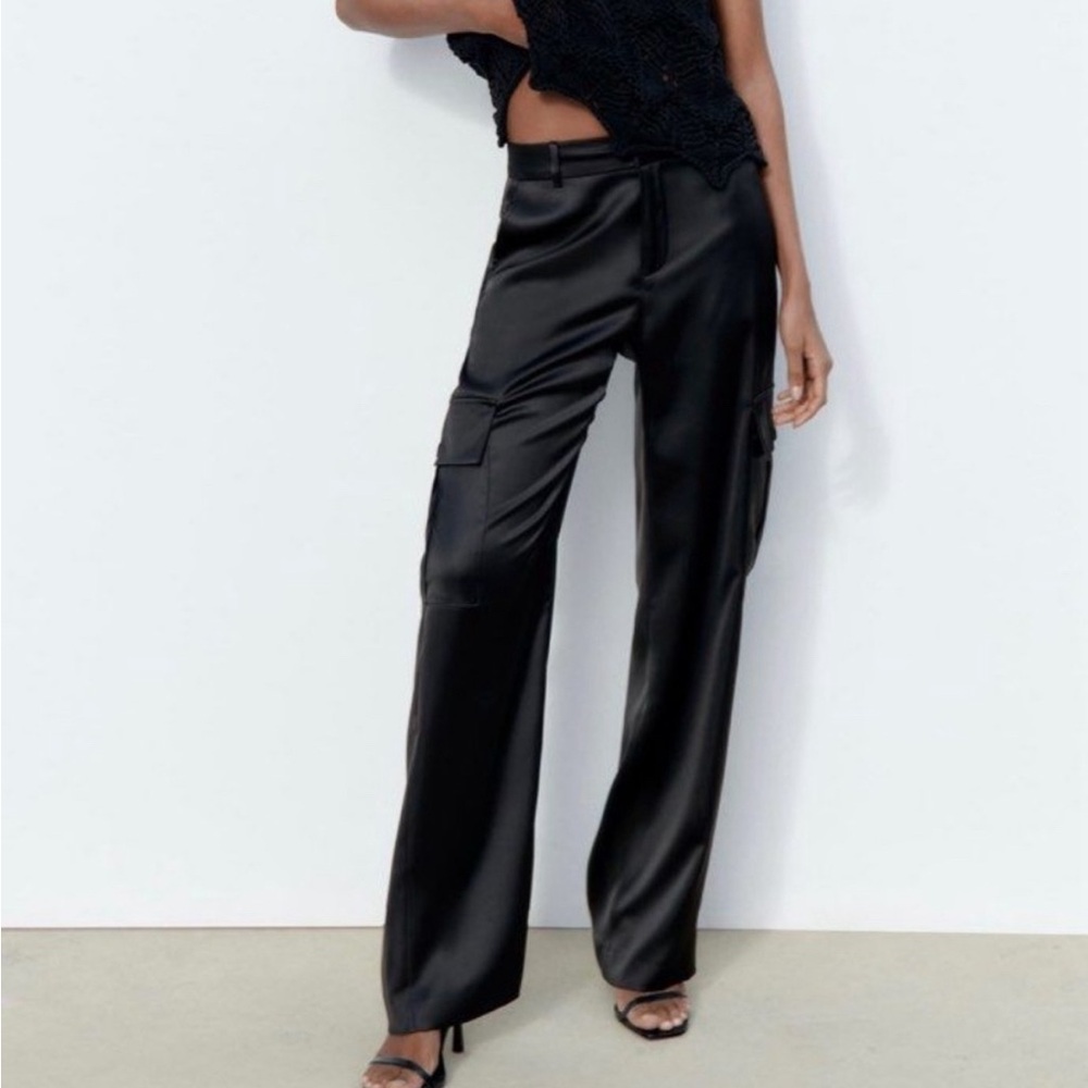 Zara satin effect cargo trousers